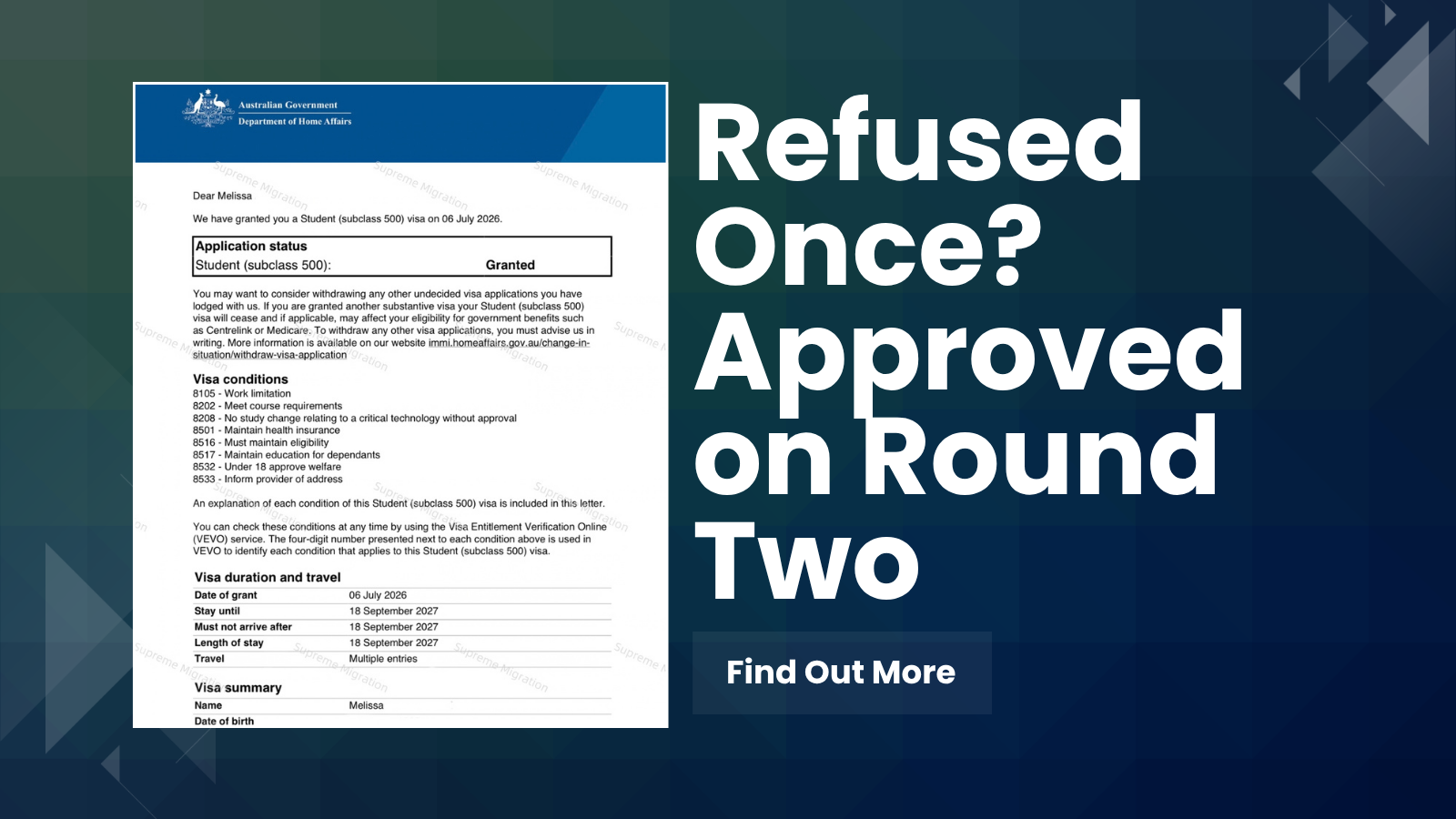 Offshore VET Visa Approved on Round Two